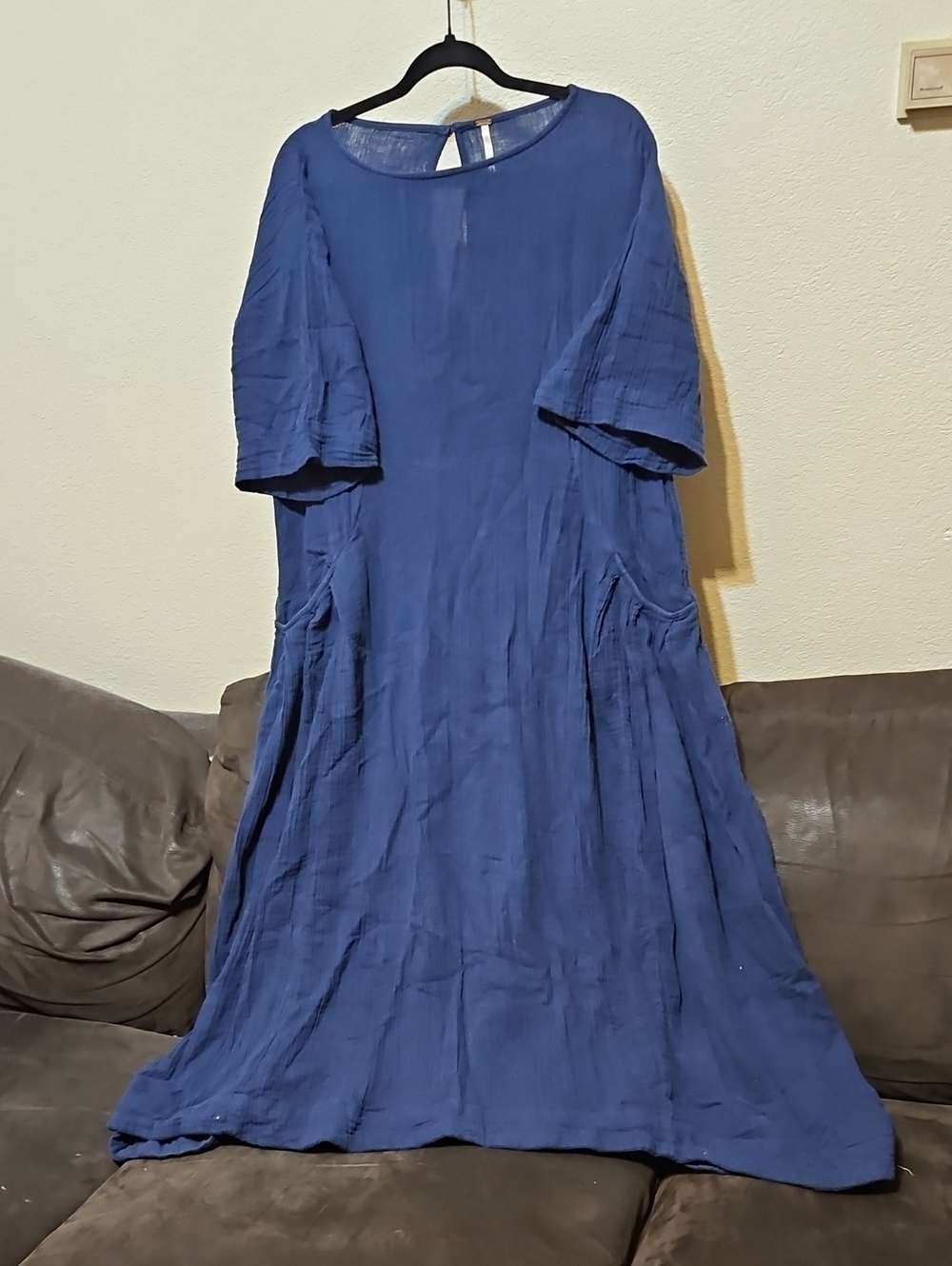 Free People Indigo Blue Guaze Maxi Dress with Scoop Neck